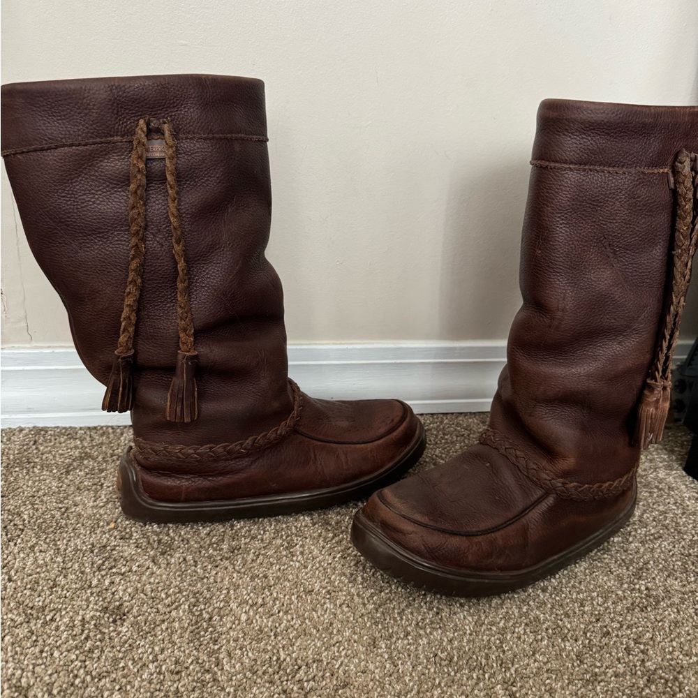 Manitoba Mukluks Waterproof Tobacco Color Leather Boots with Braided Detail